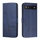 For Google Pixel 6a Stitching Calf Texture Buckle Leather Phone Case(Blue) - 1