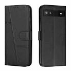 For Google Pixel 6a Stitching Calf Texture Buckle Leather Phone Case(Black) - 1