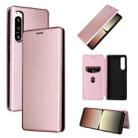 For Sony Xperia 5 IV Carbon Fiber Texture Leather Phone Case(Pink) - 1