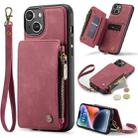 For iPhone 14 CaseMe C20 Multifunctional Leather Phone Case(Red) - 1