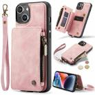 For iPhone 14 Plus CaseMe C20 Multifunctional Leather Phone Case(Pink) - 1