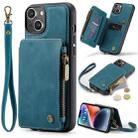 For iPhone 14 Plus CaseMe C20 Multifunctional Leather Phone Case(Blue) - 1