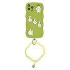 For iPhone 14 Pro Wave Edge Duck Silicone Phone Case with Wristband(Green Small Bell) - 1