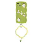 For iPhone 13 Wave Edge Duck Silicone Phone Case with Wristband(Green Small Bell) - 1