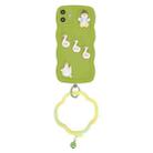 For iPhone 12 Wave Edge Duck Silicone Phone Case with Wristband(Green Small Bell) - 1
