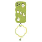 For iPhone 12 Pro Wave Edge Duck Silicone Phone Case with Wristband(Green Small Bell) - 1