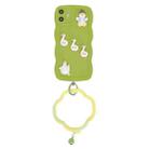 For iPhone 11 Wave Edge Duck Silicone Phone Case with Wristband(Green Small Bell) - 1