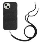 For iPhone 14 Wheat Straw Material Degradable TPU Phone Case with Lanyard(Black) - 1