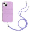 For iPhone 14 Plus Wheat Straw Material Degradable TPU Phone Case with Lanyard(Purple) - 1