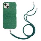 For iPhone 14 Plus Wheat Straw Material Degradable TPU Phone Case with Lanyard(Dark Green) - 1