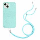 For iPhone 14 Plus Wheat Straw Material Degradable TPU Phone Case with Lanyard(Light Green) - 1