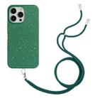 For iPhone 14 Pro Wheat Straw Material Degradable TPU Phone Case with Lanyard(Dark Green) - 1