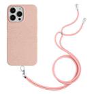 For iPhone 14 Pro Wheat Straw Material Degradable TPU Phone Case with Lanyard(Pink) - 1