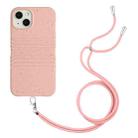 For iPhone 13 Wheat Straw Material Degradable TPU Phone Case with Lanyard(Pink) - 1