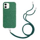 For iPhone 12 mini Wheat Straw Material Degradable TPU Phone Case with Lanyard(Dark Green) - 1