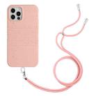 For iPhone 12 Pro Wheat Straw Material Degradable TPU Phone Case with Lanyard(Pink) - 1