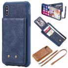 For iPhone X / XS Vertical Flip Shockproof Leather Protective Case with Long Rope, Support Card Slots & Bracket & Photo Holder & Wallet Function(Blue) - 1