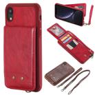 For iPhone XR Vertical Flip Shockproof Leather Protective Case with Long Rope, Support Card Slots & Bracket & Photo Holder & Wallet Function(Red) - 1
