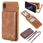 For iPhone XR Vertical Flip Shockproof Leather Protective Case with Long Rope, Support Card Slots & Bracket & Photo Holder & Wallet Function(Brown) - 1