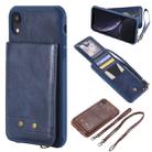 For iPhone XR Vertical Flip Shockproof Leather Protective Case with Long Rope, Support Card Slots & Bracket & Photo Holder & Wallet Function(Blue) - 1