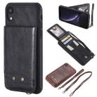 For iPhone XR Vertical Flip Shockproof Leather Protective Case with Long Rope, Support Card Slots & Bracket & Photo Holder & Wallet Function(Black) - 1