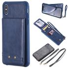 For iPhone XS Max Vertical Flip Shockproof Leather Protective Case with Long Rope, Support Card Slots & Bracket & Photo Holder & Wallet Function(Blue) - 1