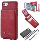 For iPhone SE 2022 / SE 2020 / 8 / 7 Vertical Flip Shockproof Leather Protective Case with Long Rope, Support Card Slots & Bracket & Photo Holder & Wallet Function(Red) - 1