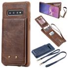 For Galaxy S10+ Vertical Flip Shockproof Leather Protective Case with Long Rope, Support Card Slots & Bracket & Photo Holder & Wallet Function(咖啡) - 1