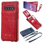 For Galaxy S10+ Vertical Flip Shockproof Leather Protective Case with Long Rope, Support Card Slots & Bracket & Photo Holder & Wallet Function(Red) - 1