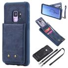 For Galaxy S9 Vertical Flip Shockproof Leather Protective Case with Long Rope, Support Card Slots & Bracket & Photo Holder & Wallet Function(Blue) - 1