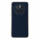For Huawei Mate 50 Pro Genuine Leather Luolai Series Electroplating Phone Case(Dark Blue) - 1