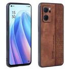 For OPPO Reno7 5G AZNS 3D Embossed Skin Feel Phone Case(Brown) - 1