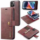 For iPhone 14 DG.MING Crazy Horse Texture Detachable Magnetic Leather Case(Red) - 1