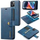 For iPhone 14 Plus DG.MING Crazy Horse Texture Detachable Magnetic Leather Case(Blue) - 1