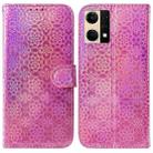 For OPPO Reno7 4G Colorful Magnetic Buckle Leather Phone Case(Pink) - 1