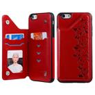 For iPhone 6 Plus Six Cats Embossing Pattern Protective Case with Holder & Card Slots & Photo Frame(Red) - 1