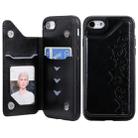 For iPhone 7 / 8 Six Cats Embossing Pattern Protective Case with Holder & Card Slots & Photo Frame(Black) - 1