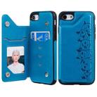 For iPhone 7 / 8 Six Cats Embossing Pattern Protective Case with Holder & Card Slots & Photo Frame(Blue) - 1