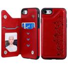 For iPhone 7 / 8 Six Cats Embossing Pattern Protective Case with Holder & Card Slots & Photo Frame(Red) - 1
