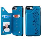 For iPhone 7 Plus / 8 Plus Six Cats Embossing Pattern Protective Case with Holder & Card Slots & Photo Frame(Blue) - 1
