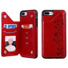 For iPhone 7 Plus / 8 Plus Six Cats Embossing Pattern Protective Case with Holder & Card Slots & Photo Frame(Red) - 1