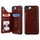 For iPhone 7 Plus / 8 Plus Six Cats Embossing Pattern Protective Case with Holder & Card Slots & Photo Frame(Brown) - 1