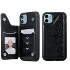 For iPhone 11 Six Cats Embossing Pattern Protective Case with Holder & Card Slots & Photo Frame(Black) - 1