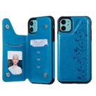 For iPhone 11 Six Cats Embossing Pattern Protective Case with Holder & Card Slots & Photo Frame(Blue) - 1