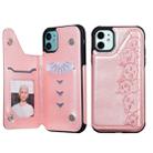 For iPhone 11 Six Cats Embossing Pattern Protective Case with Holder & Card Slots & Photo Frame(Rose Gold) - 1