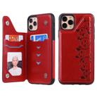 For iPhone 11 Pro Max Six Cats Embossing Pattern Protective Case with Holder & Card Slots & Photo Frame(Red) - 1