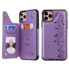 For iPhone 11 Pro Max Six Cats Embossing Pattern Protective Case with Holder & Card Slots & Photo Frame(Purple) - 1