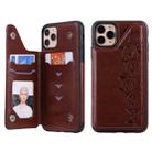 For iPhone 11 Pro Max Six Cats Embossing Pattern Protective Case with Holder & Card Slots & Photo Frame(Brown) - 1