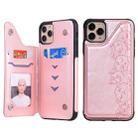 For iPhone 11 Pro Max Six Cats Embossing Pattern Protective Case with Holder & Card Slots & Photo Frame(Rose Gold) - 1