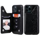 For iPhone 11 Pro Six Cats Embossing Pattern Protective Case with Holder & Card Slots & Photo Frame(Black) - 1